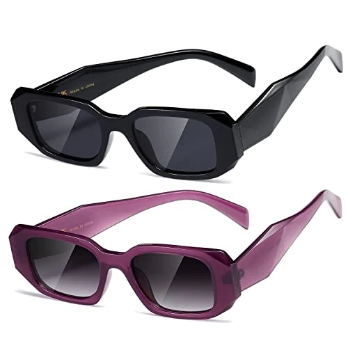 Oferta ograniczona: kimorn Prostokątne modne okulary przeciwsłoneczne dla kobiet mężczyzn modne retro modne okulary przeciwsłoneczne lata 90-te vintage kwadratowa oprawka, Czarna + fioletowa ramka gradientowa szara z 102.56 EUR na 102.56 EUR (znizka 0%)