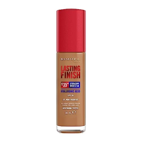 Zeitlich begrenztes Angebot: Rimmel London Lasting Finish 35 Hour Foundation, langanhaltend, feuchtigkeitsspendend, vegane Formel, vollständige Abdeckung, 30 ml, 420 Warm Toffee von 6.99 € auf 6.99 € (0.00% Rabatt)