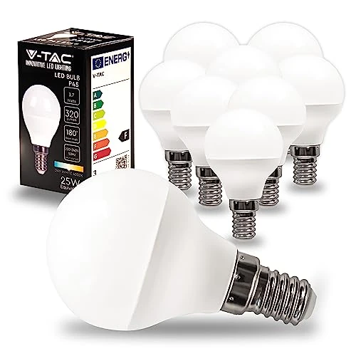 V-TAC 10x Lampadine LED P45 Golf con Attacco E14-3,7W (Equivalenti a 25W) - 320 Lumen - Lampadina LED Pallina da Golf - Massima Efficienza e Risparmio Energetico - Luce Bianca Naturale 4000K
