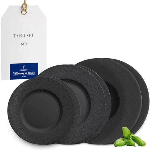 Limited-time offer: Villeroy & Boch - Manufacture Plate Set, 6 pces., Tableware Set for 2 People, Premium Porcelain, Black from 145.19 GBP to 145.19 GBP (save 0%)