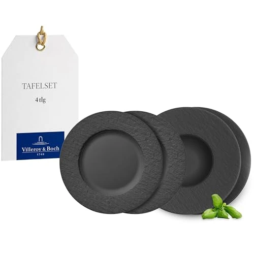 Villeroy & Boch - Manufacture Ensemble D’Assiettes, 4 P., Ensemble De Vaisselle Pour 2 Personnes, Porcelaine Premium, Noir