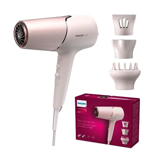 Philips 5000 Series Hair Dryer - Hair Dryer with ThermoShield Technology, Volume Diffuser and 9mm and 11mm Nozzle in Mother of Pearl (BHD530/20)