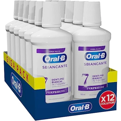 Oral-B Wybielacz do płukania jamy ustnej, smak mięty, bielsze zęby w ciągu 7 dni, bez alkoholu, Maxi Pacco, 12 płynów do płukania ust (12 x 500 ml)