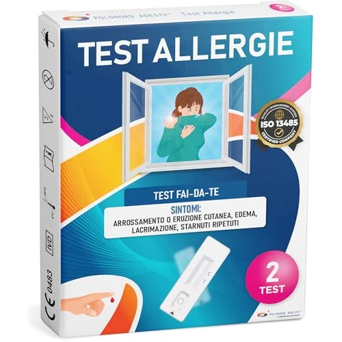 ADESTE TEST DE ALERGIAS – Test alergia casero rápido para detectar los niveles de IgE en sangre. Determina la presencia de alergias. Paquete de 2 tests