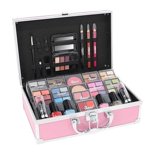 LOVE URBAN BEAUTY Vegano Neceser de Maquillaje Hot Pink de 82 Piezas para Adolescentes y Mujeres Adultas con Sombras, Colorete, Pintalabios y Productos para Uñas