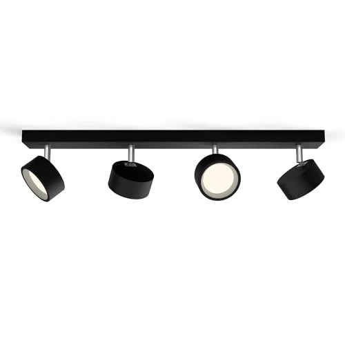 Philips Barra de Iluminación Bracia, con 4 Focos, 5.5W, 550 lm Luz Blanca Cálida 2700k, Negro