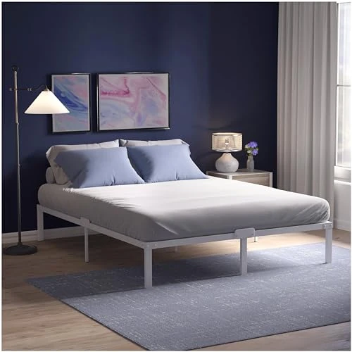 Limited offer: Dreamzie Metal Bed 140 x 200 cm White with Slatted Frame - Bed Frame 140 x 200 cm with Feet - Height 41 cm - Sturdy, Easy Assembly, Lots of Storage Space from 89.99 EUR to 89.99 EUR (save 0%)