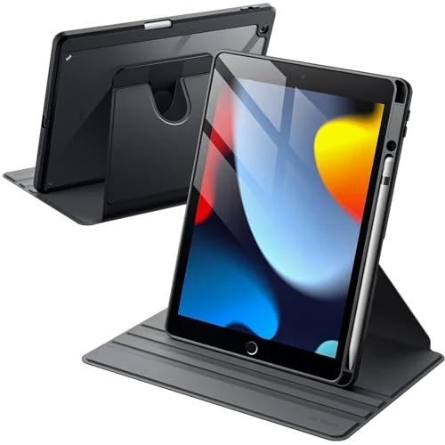 Oferta ograniczona: JETech Obrotowe Etui dla iPad 9/8/7 (10,2 Cala, Modelu 2021/2020/2019, 9./8./7. Generacji) z Pencil Uchwyt, Case z Obrotowa o 360 Stopni Pokrywa Stojaka Ochronnego Przezroczysty Tył (Czarny) z 52.98 PLN na 52.98 PLN (zniżka 0%)