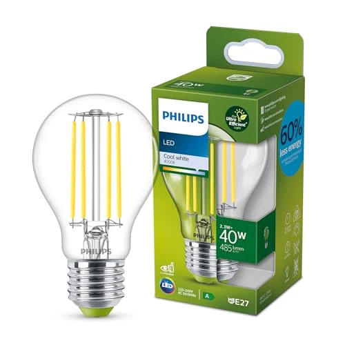 Philips LED Classic ultraeffiziente E27 Lampe, mit Energieeffizienzklasse A, ersetzt 40W, klar, neutralweiß