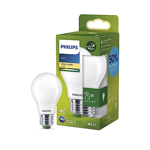 Limited-time offer: Philips Ultra Efficient - Ultra Energy Saving Lights, LED Light Source, 75W, A60, E27, Warm White 2700 Kelvin, Frosted from 8.66 GBP to 6.99 GBP (save 19%)