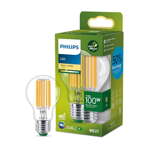 Limitiertes Angebot: Philips LED Classic ultraeffiziente E27 Lampe (100 W), LED Lampe mit warmweißem Licht, energiesparende Lampe mit langer Nutzlebensdauer, Energieeffizienzklasse A, Klar von 13.99 EUR auf 7.98 EUR (Spare 43%)