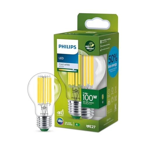 Offerta a tempo: Philips LED Lampadina Goccia a Filamento Classe A Ultra Efficiente a Risparmio Energetico, 100W, E27, Luce Bianca Fredda - 41% da 15.99 € a 9.49 €