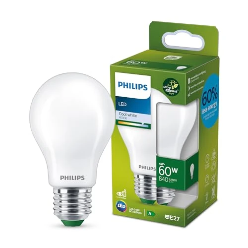 Offerta a tempo: Philips LED Lampadina Goccia Vetro Smerigliato 60W E27, Luce Bianca Fredda - 34% da 9.99 € a 6.59 €