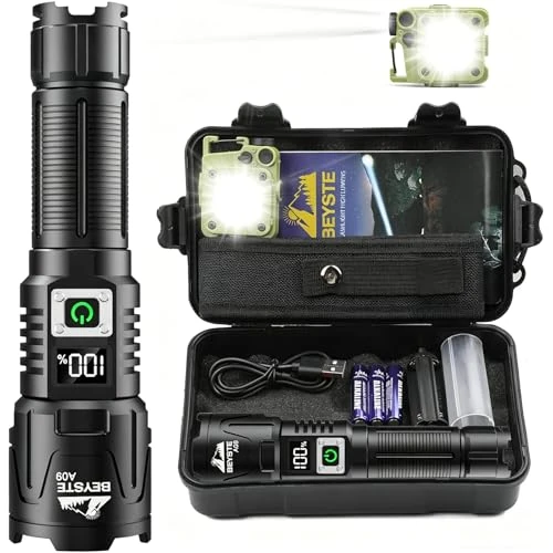 Offerta a tempo: BEYSTE Torcia LED Potente Professionale, 1,000,000 Lumen Torcia LED Ricaricabile, Torce Potente Tattica, Torcia Professionale, Torch USB Zoomabile, Impermeabile XHQ99.2 Flashlight portatile - 40% da 45.98 € a 27.68 €