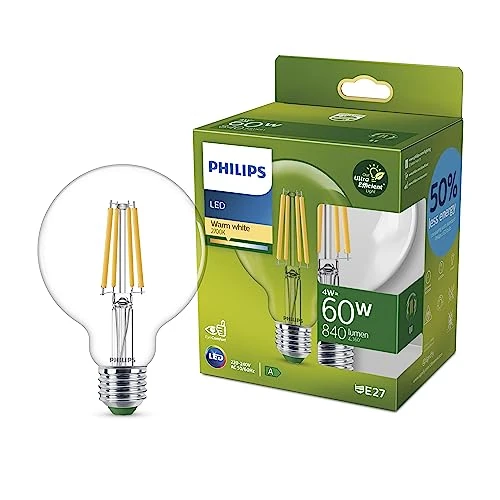 Begrenztes Angebot: Philips LED Classic ultraeffiziente E27 Lampe in Globe-Form (60 W), LED Lampe mit warmweißem Licht, energiesparende Lampe mit langer Nutzlebensdauer, Energieeffizienzklasse A von 12.68 EUR auf 10.00 EUR (Rabatt 21%)