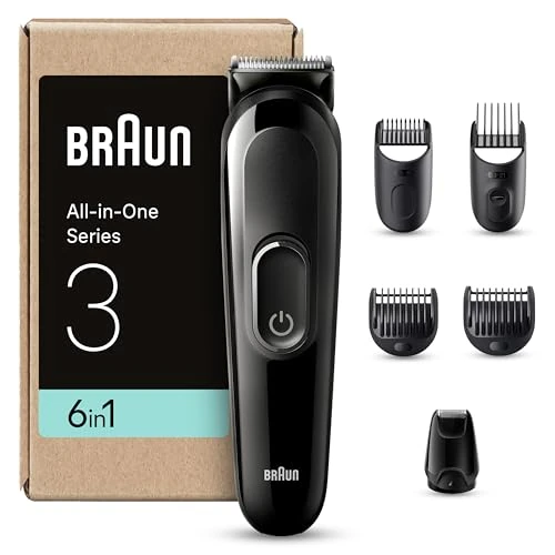 Braun Seria 3 All-In-One zestaw do pielęgnacji brody, trymer/maszynka do włosów dla mężczyzn, maszynka do strzyżenia włosów, trymer do brody 6 w 1 (opakowanie nadające się do recyklingu), prezent dla