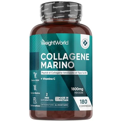 Kollagen mit Vitamin C - 1800mg Marine Collagen Hydrolysat pro Portion - Collagen Peptide Typ 1 & 3-180 Tabletten - Meereskollagen - 2 Monate Vorrat - Nahrungsergänzungsmittel von WeightWorld