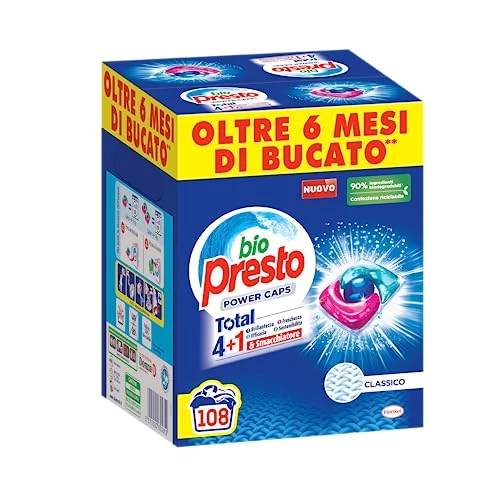 Offerta a tempo: Bio Presto Power Caps Classico, Detersivo Lavatrice Predosato in Capsule, Confezione da 108 Lavaggi - 0.00% da 28.80 € a 28.80 €