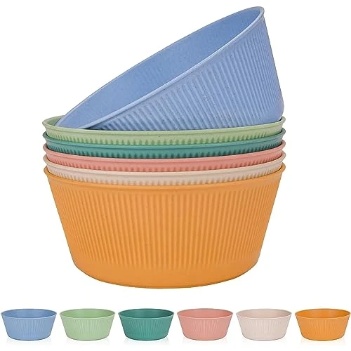 6 PCS Unbreakable Salad Bowls Set, 60oz Large Camping Bowls, Plastic Cereal Bowls Set for Picnic, BBQ, Lightweight Bowls for Kids Adult, Soup Bowls, Dinner Bowl, Dessert Serving Bowl Set