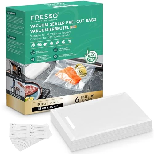 Offre limitee: FRESKO Sacs sous vide 28 x 40 cm / 80 sacs professionnels en aluminium, adaptés à toutes les machines sous vide, sans BPA, rainures d'air en relief, sacs de congélation sous vide de 26.99 EUR a 22.94 EUR (economie 15%)