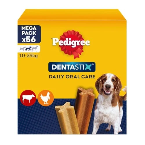 Tijdelijke aanbieding: Pedigree Dentastix Snacks voor mondhygiëne, middelgrote hond, 10-25 kg, 56 stokjes – 1440 g van 22.39 € naar 22.39 € (0.00% korting)