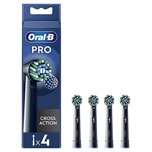 Oral-B Cross Action - Cabezales de cepillo eléctrico, paquete de 4 cabezales de repuesto negros, cerdas angulares que se adaptan a cada diente para una limpieza profunda