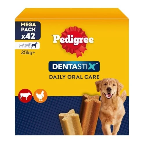 Pedigree Dentastix Snack per la Igiene Orale, Cane Grande + 25 kg Confezione Scorta, 42 Bastoncini - 1620 gr