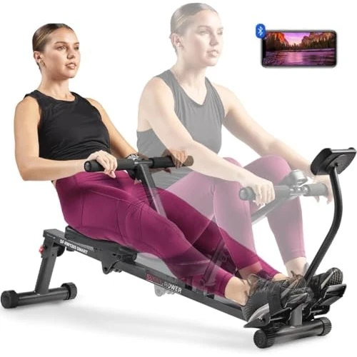 Máquina de Remo compacta y Ajustable Sunny Health & Fitness con 12 Niveles de Resistencia para Entrenamiento Corporal Completo y conectividad Mejorada con la aplicación SunnyFit Opcional