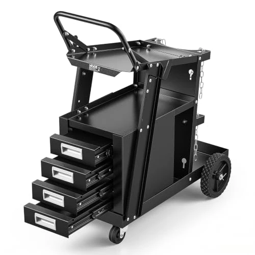 Oferta limitowana: VEVOR 2-poziomowy wózek spawalniczy, wózek z 4 szufladami, obciążenie 120 kg, koła 360°, łańcuchy, bezpieczeństwo, zbiorniki, wózek spawalniczy MIG, kółka, do warsztatu, do cięcia plazmowego z 307.83 zł na 307.83 zł (oszczędź 0.00%)