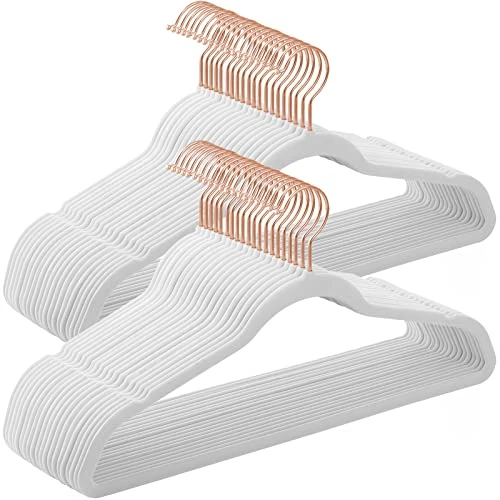 Zeitlich begrenztes Angebot: SONGMICS Kleiderbügel Samt, 50er Set, Weiß-Roségold CRF026W03 von 24.60 € auf 24.60 € (0.00% Rabatt)