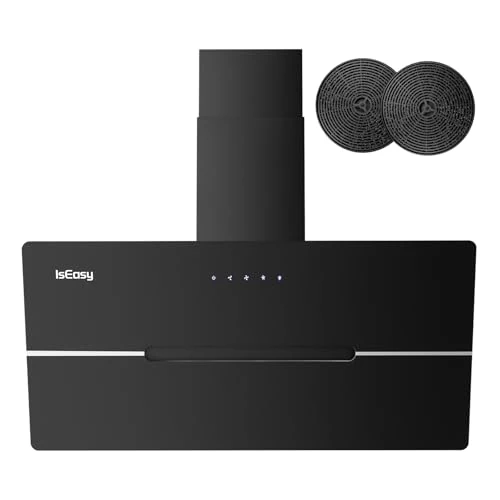 IsEasy Cappa Cucina, Cappa Aspirante 90cm di Scarico/Ricircolo con 578 m³/h Forte Potenza di Aspirazione, 3 Livelli di Regolazione, Funzionamento Touch, Nero, 58 dB, Efficienza A++