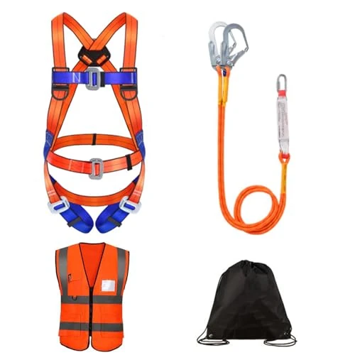 Offerta a tempo: WEIKAXIMU Set di Protezione Contro le Cadute: Auffanggeschirr zur Absturzsicherung a 5 Punti, 2 Ganci, Corda di Sicurezza da 2m, con Auffanggerät + Bonus: Gilet Riflettente e Zaino - 0.00% da 69.99 € a 69.99 €