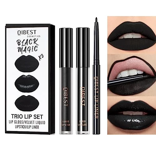 Zeitlich begrenztes Angebot: Pakivs 3 Stück Schwarz Matt Flüssiger Lippenstift,Lipliner,Lipgloss Trio Lippen Set Lang Anhaltende Wasserdichte Feuchtigkeitsspendende,Samtige Lippenstifte für Frauen von 6.99 € auf 6.99 € (0.00% Rabatt)