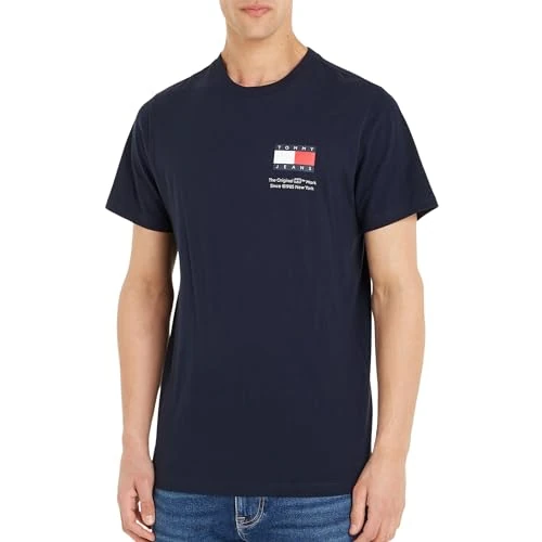 Tommy Jeans Heren TJM Slim Essential Flag TEE EXT, Dark Night Navy, XS, Dark Night Navy, XS