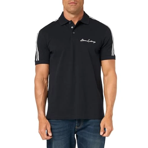 Armani Exchange Polo para Hombre, Corte Regular, elástico, de algodón, con Logotipo, Azul Marino, S