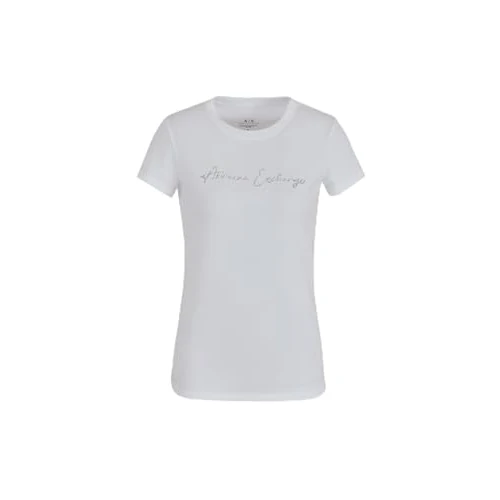 Offerta a tempo: Armani Exchange Maglietta da Donna con Rhinestone Script Logo Cotton Crewneck Optic White, XS, Bianco Ottico, XS - 45% da 55.00 € a 30.20 €