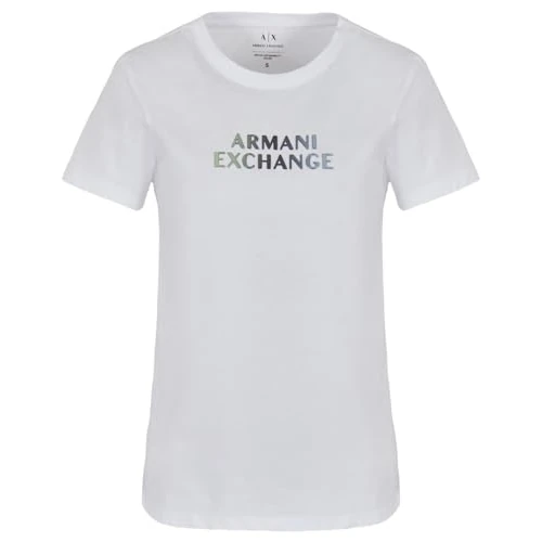 Offerta a tempo: Armani Exchange Maglietta da Donna Ombre Metallic Logo Cotton Jersey Optic White, S, Bianco Ottico, S — 42% da 55,00 € a 32,16 €