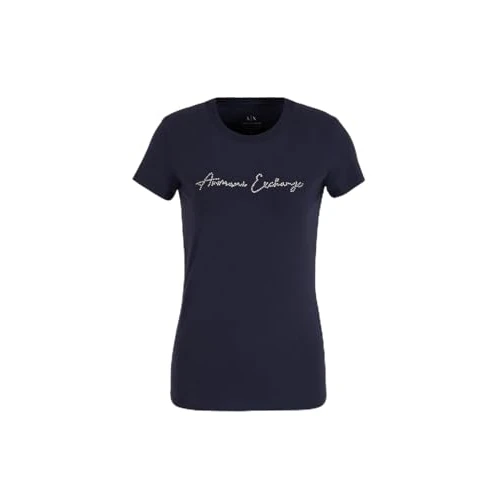 Armani Exchange Women's Rhinestone Script Logo Cotton Crew Neck T-Shirt, Blueberry Jelly, S, Blueberry Jelly, S