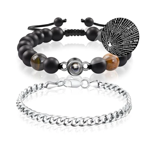 Oferta limitada: CheersLife 2 Pcs Proyección de Pulsera Hombres Acero Inoxidable Cubano Cadena a juego Pulsera Set Te Quiero en 100 Idiomas Pulsera Ajustable Regalos para Papá Esposo Novio Parejas(22cm Plateado) de 4.99 EUR a 4.99 EUR (ahorro 0%)