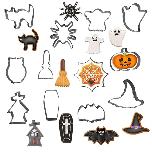 Offre limitée : Jsdoin Lot de 12 Emporte-pièces d'Halloween en Acier Inoxydable, Sorcière, Fantôme, Crâne, Chat Noir, Pic, Pierre Tombale, Emporte Pièces 3D pour la Cuisine, Fête Décorations de Fête d'Halloween de 9.99 EUR à 9.99 EUR (remise 0%)