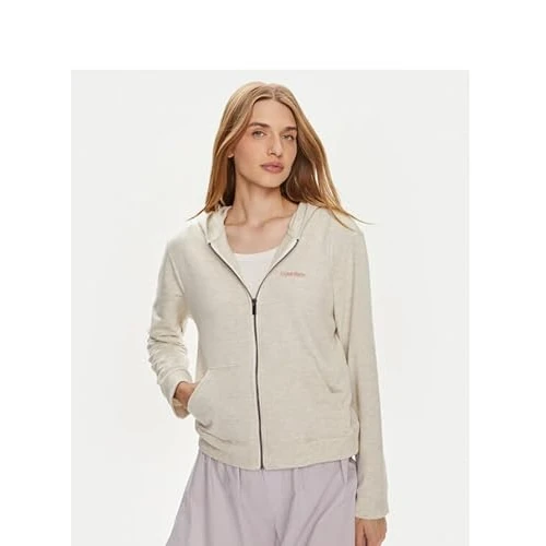 Calvin Klein Sweat à Capuche avec Fermeture Éclair Femme, Gris (Snow Heather), XS
