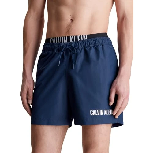 Calvin Klein Men's Medium Double Waistband Mid Length Swim Shorts, Blue (Signature Navy), M