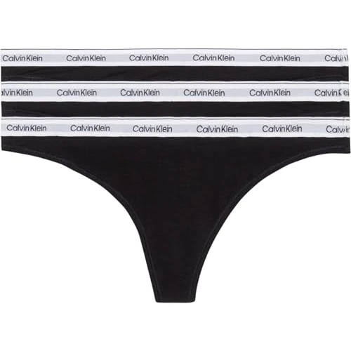 Zeitlich begrenztes Angebot: Calvin Klein Damen 3er Pack Strings Thong Unterwäsche, Schwarz (Black/Black/Black), M von 44.90 € auf 26.95 € (40% Rabatt)