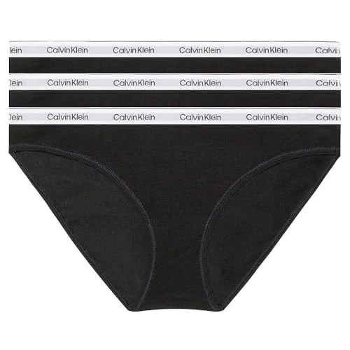 Zeitlich begrenztes Angebot: Calvin Klein Damen 3er Pack Slips Bikini Form Baumwolle mit Stretch, Schwarz (Black/Black/Black), L von 44.90 € auf 21.99 € (51% Rabatt)