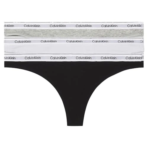 Calvin Klein Strings Femme Lot de 3 Modern Logo Tangas, Multicolore (Black/White/Grey Heather), XS