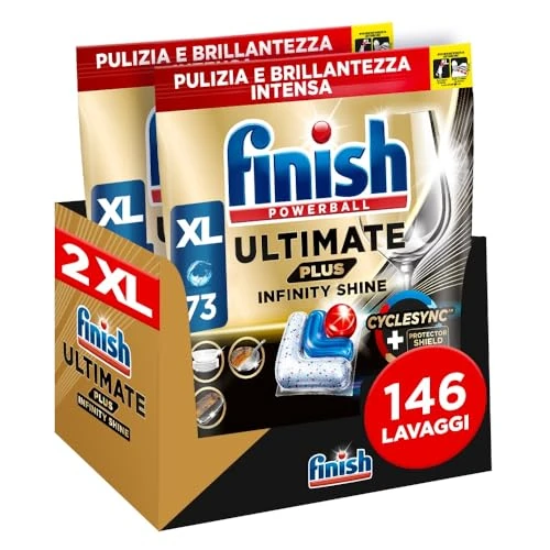 Limitiertes Angebot: Finish Ultimate Plus Infinity Shine Spülmaschinentabs – Geschirrspültabs für intensive Reinigung, Fettlösekraft und Glanz mit Schutzschild – 2x73 Finish Caps von 38.98 EUR auf 38.98 EUR (Spare 0%)
