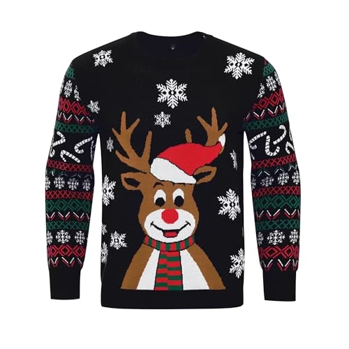 Marvmys Men's Christmas Jumper Soft Sweater Snowflake Reindeer Pullover Crew Neck Sweater Mens Knitted Jumper Comfortable & Durable Jumper B-Black M