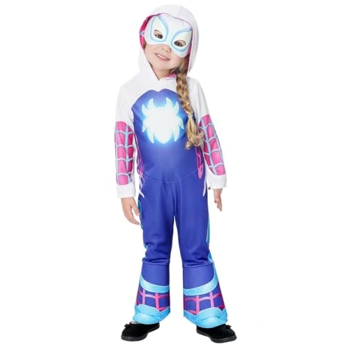 Rubies Ghost Spider Glow in Dark Preschool Costume for Girls, Jumpsuit, Boot Covers and Mask, Official Marvel Carnival, Christmas, Birthday, Party and Halloween