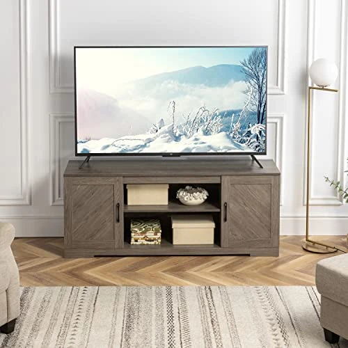 Zinus Bennett Mueble TV - Mueble TV 147x40x60 cm - Mueble con estantes y puertas - Gris