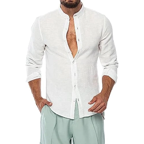 Oferta limitada: Evoga Camisa de los hombres de Lino de Manga Larga Slim Fit Casual de Verano Coreano, Color blanco., 4XL de 49.50 € a 49.50 € (ahorro 0.00%)